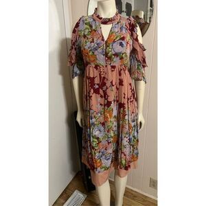 Glorious ASOS Garden Pink party cold shoulder Flowy midi dress Size 8
